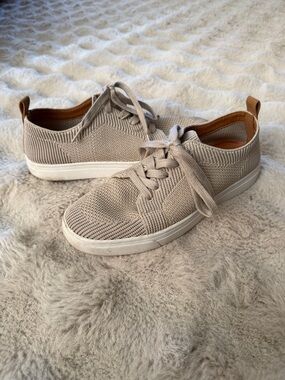 Lucky Brand Neutral Knit Lace-Up Sneakers in Beige